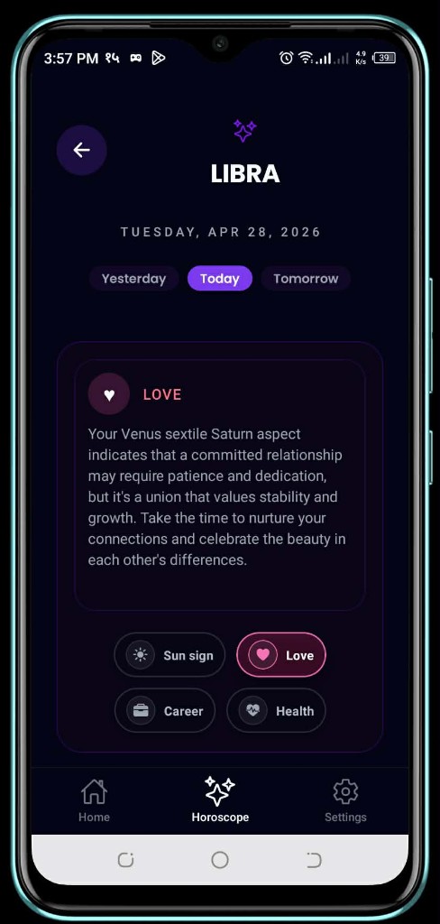 AstraDaily app horoscope reading screen